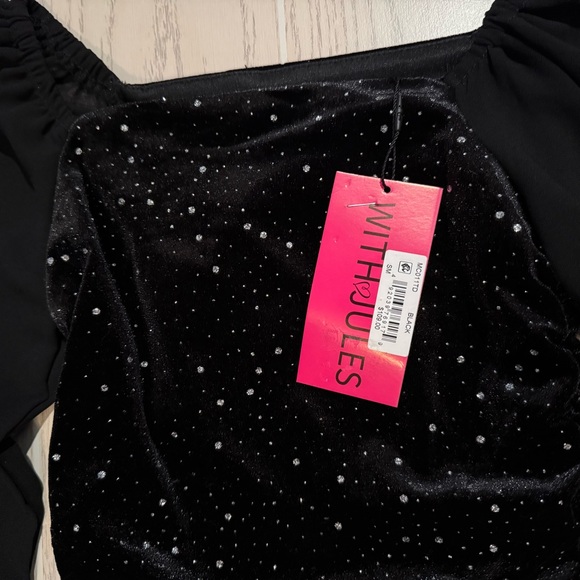 With Jules Girls Black Velvet Party Dress Ruched Puff Sleeve Size Small NEW - Picture 2 of 10